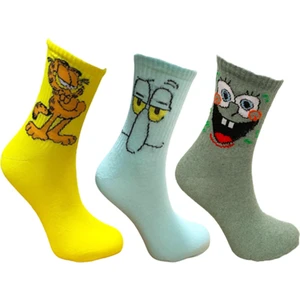 Al Bi 90Lık 3'lü Garfield, Squidward ve Sünger Bob Desenli Kolej Set Çorap