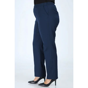 Kadın Lacivert Beli Lastikli Büyük Beden Pantolon Kumas Pantolon