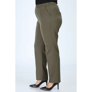 Kadın Haki Beli Lastikli Büyük Beden Pantolon Kumas Pantolon