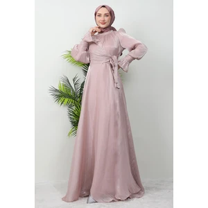 Fiyonk Detay Ipek Abiye Açık Gül Kurusu