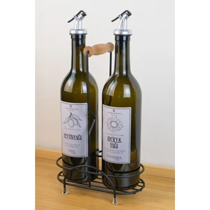 Petra 2'li Siyah Metal Standlı Ahşap Saplı Yağdanlık Seti Gümüş Etiketli Amber Yağlık 750 ml