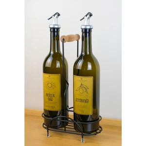 Petra 2'Li Siyah Metal Standlı Ahşap Saplı Yağdanlık Seti Gold Etiketli Amber Yağlık 750 Ml