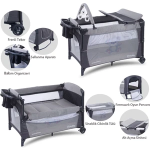 Sleep Side Play Anne Yanı Park Yatak Sallanır Cibinlikli Oyun Parkı Bebek Beşik 70X110 Cm