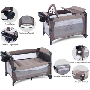 Sleep Side Play Anne Yanı Park Yatak Sallanır Cibinlikli Oyun Parkı Bebek Beşik 70X110 Cm