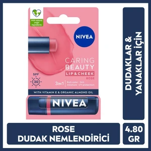 Renkli Nemlendirici Dudak Bakım Kremi Rose 4.8gr, SPF30, Allık Etkisi, Dudak ve Yanaklar, E Vitamini
