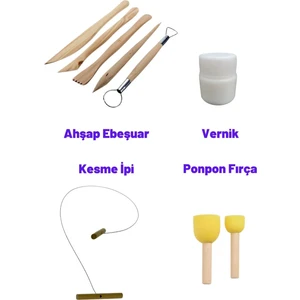 Seramik Hamuru Kil Çamuru Için Modelaj Kalemi Ebeşuar Ponpon Fırça, Kesme Ipi Teli Vernik