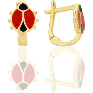 Söğütlü Silver Gümüş Altın Yaldızlı Mineli Uğur Böceği Çocuk Küpesi SGTL12715GOLD