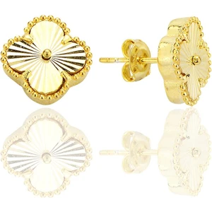 Gümüş Altın Yaldızlı Lazer Işlemeli Tasarım Yonca Küpe SGTL12720GOLD