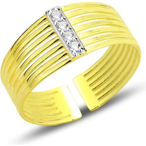 Gümüş Altın Yaldızlı Zirkon Taşlı Modern Tasarımlı Ayarlamalı Yüzük SGTL12688GOLD