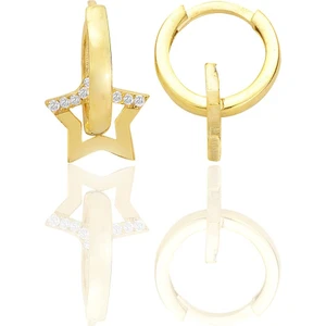 Gümüş Altın Yaldızlı Zirkon Taşlı Yıldız Halka Küpe SGTL12705GOLD