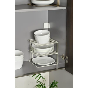 Bej  3 Katlı Dolap Içi Çok Amaçlı Tabak, Bardak, Mutfak Düzenleyici Raf, Tabaklık - Metal Paslanmaz