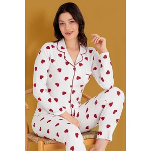 Gri Mor Tekstil Kalp Desenli Gömlek Yaka Cepli Süet Pijama Takımı