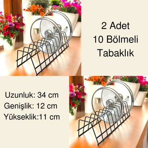 2'li Tabaklık Rafı- Tencere Kapak Düzenleyici-Tabak Kurutmalık -10 Bölmeli Stand