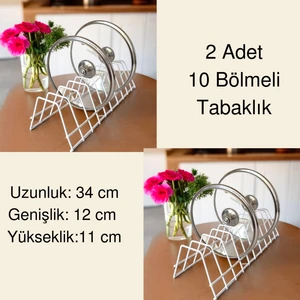 2'li Tabaklık Rafı- Tencere Kapak Düzenleyici-Tabak Kurutmalık -10 Bölmeli Stand