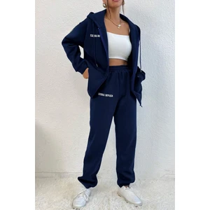 Kadın 3 Iplik Lacivert Sıerra Baskılı Hırka Jogger Oversize Eşofman Takımı