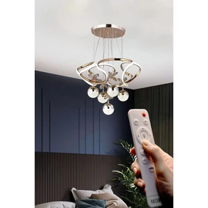 NZL Lighting Galaksi Beş Toplu Üç Renk ( Sarı Beyaz ve Gün Işığı ) Kumandalı Altın Gold Renk Ledli Avize ve Oturma Odasi Avize