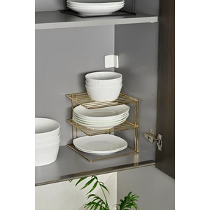 Edora Home Altın 3 Katlı Dolap İçi Çok Amaçlı Tabak, Bardak, Mutfak Düzenleyici Raf, Tabaklık - Metal Paslanmaz