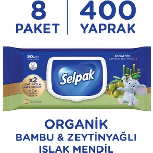 Organik Bambu Özlü & Organik Zeytinyağlı Islak Mendil 8'li 400 Yaprak