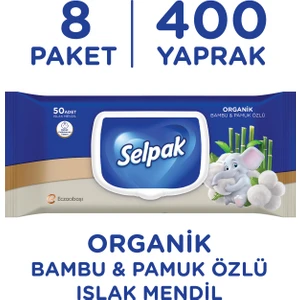 Organik Bambu ve Organik Pamuk Özlü Islak Mendil 8'li 400 Yaprak