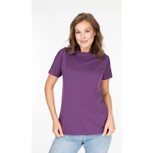 Tight Lady %100 Pamuk Kadın Tişört Düz Renk Mor Bisiklet Yaka Kısa Kol Penye T-Shirt