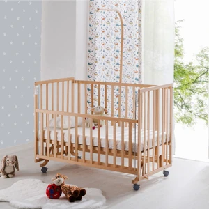 Bw 6050 - Tekerlekli Sallanır Sabitlenir Kademeli Anne Yanı Ahşap Bebek Beşik 70X130