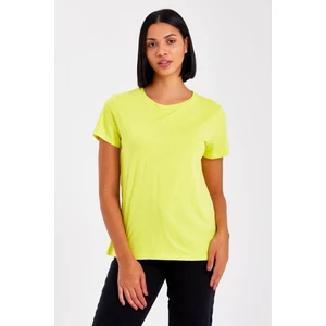 Tight Lady %100 Pamuk Süper Kalite Kadın Tişört Düz Renk Sarı Bisiklet Yaka Organik Pamuk Penye T-Shirt