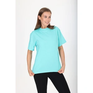 Tight Lady %100 Organik Pamuk Kadın Mint Yeşili Basic Ribana'lı Dik Yaka Örme T-Shirt Yarım Balıkçı