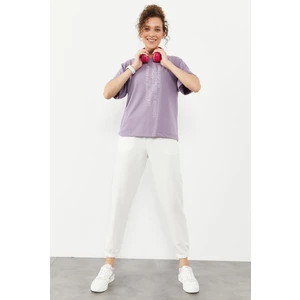 Kadın Ekru Lastikli Paça Klasik Eşofman Alt