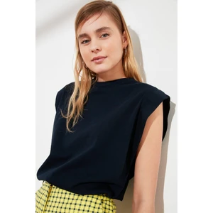 Tight Lady Lacivert %100 Pamuk Vatka Görünümlü Basic Bisiklet Yaka Örme T-Shirt