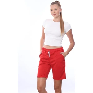 Kadın Kırmızı 2 Iplik Cepli Şort
