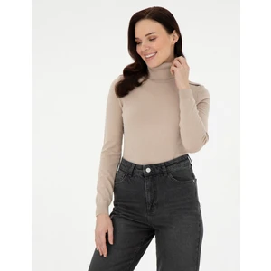 Pierre Cardin Kadın Bej Slim Fit Balıkçı Yaka Basic Kazak 50290579-VR011