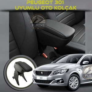 Peugeot 301 2012-2021UYUMLU Kol Dayama ve Kolçak Sürgülü Bardaklıklı Ayarlanabilir Siyah Deri