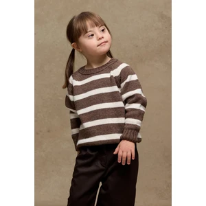 Çizgili Triko Kazak Kahverengi