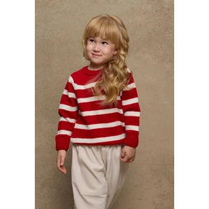 Çizgili Triko Kazak Kırmızı