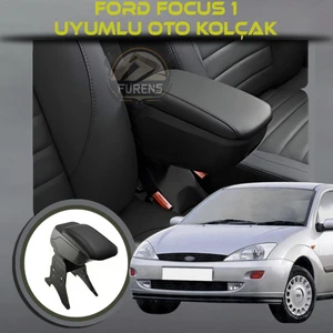 Ford Focus 1 Uyumlu Kol Dayama ve Kolçak Sürgülü Bardaklıklı Ayarlanabilir Siyah Deri