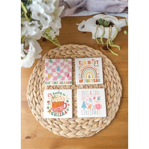 Atölye Yılbaşı Temalı Renkli Bardak Altlığı 4’lü Set Doğal Taş Traverten (10X10 Cm)