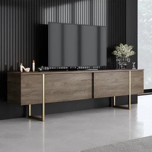 Modatte Mobilya Luxe Gold Metal Ayaklı Ceviz Tv Sehpası