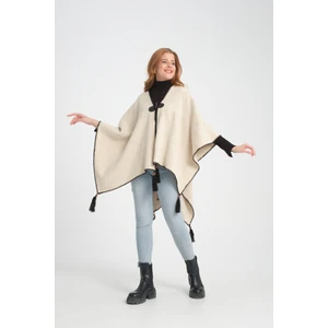 Düz Triko Balıkçı Dikişli Düğme Detaylı Şık Tasarımlı Panço, Panço, Düz Desensiz Şal Panço