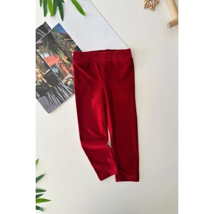 Miniğimin Cicileri Beli Lastikli Basic Kız Fitilli Kadife Tayt - Kırmızı