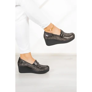 Taylor Gümüş Yılan Hakiki Deri Dolgu Topuklu Günlük Ayakkabı