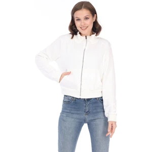 Tight Lady Kadın  Pamuk Ekru Şardonsuz 3 Iplik Yumuşak Dokulu Fermuarlı Dik Yaka Sweatshirt