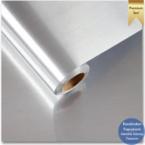 60 cm ×500 cm  Kendinden Yapışkanlı Metalik Folyo Mutfak Dolap Masa Kaplama Duvar Kağıdı Silver