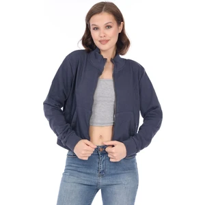 Tight Lady Kadın  Pamuk Antrasit Füme Şardonsuz 3 Iplik Yumuşak Dokulu Fermuarlı Dik Yaka Sweatshirt