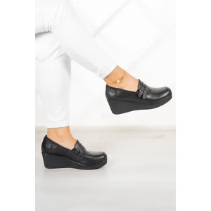 Taylor Siyah Hakiki Deri Dolgu Topuklu Günlük Ayakkabı