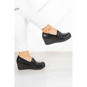 Taylor Siyah Yılan Hakiki Deri Dolgu Topuklu Günlük Ayakkabı