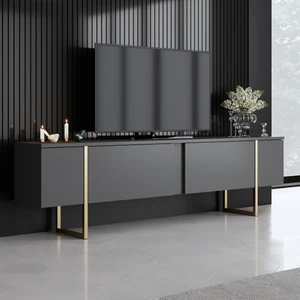 Modatte Mobilya Luxe Gold Metal Ayaklı Antrasit Tv Sehpası