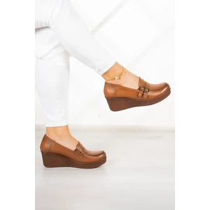 Taylor Taba Hakiki Deri Dolgu Topuklu Günlük Ayakkabı