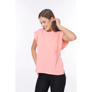 Tight Lady %100 Pamuk Kadın Yavruağzı Rengi Vatka Görünümlü Koltuk Altı Parçalı Yarasa Bisiklet Yaka Tişört