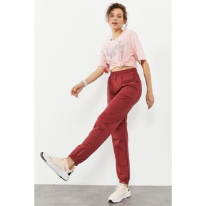 Lastikli Paça Klasik Bordo Kadın Eşofman Alt