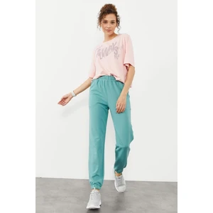 Lastikli Paça Klasik Mint Yeşil Kadın Eşofman Alt